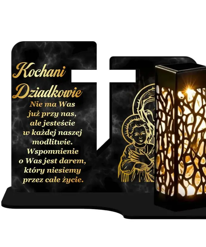 Duży Znicz Premium XL Marmurowy Krzyż Z Lampką Solarną | Plexido.pl