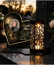 Serce ze zdjęciem Zachowany portret i lampionem solarnym — wzór i szczegóły