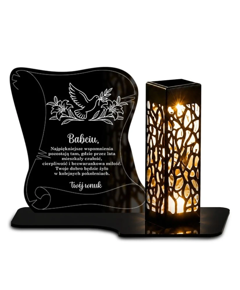 Pergamin pamięci Zapisane w sercu z lampionem solarnym — wzór i szczegóły