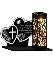 Solar LED Kerze XL Premium Souvenir Zwei silberne Herzen Allerheiligen | Plexido.pl