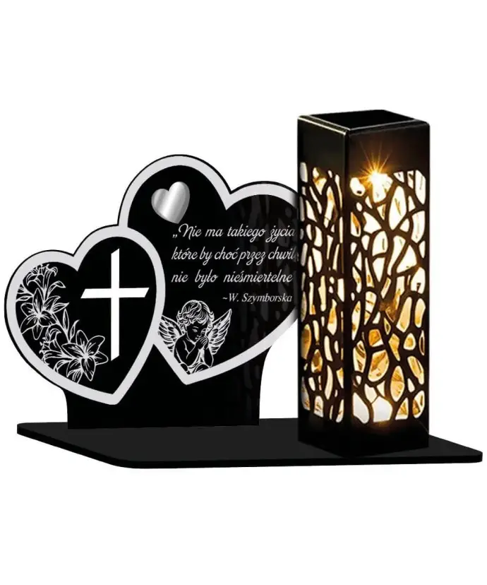 Solar LED Candle XL Premium Souvenir Two Silver Hearts All Saints' Day | Plexido.pl