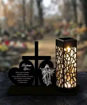 Znicz Statuetka Led na Grób Cmentarz Wszystkich Świętych Serca Krzyż Wzory - 7