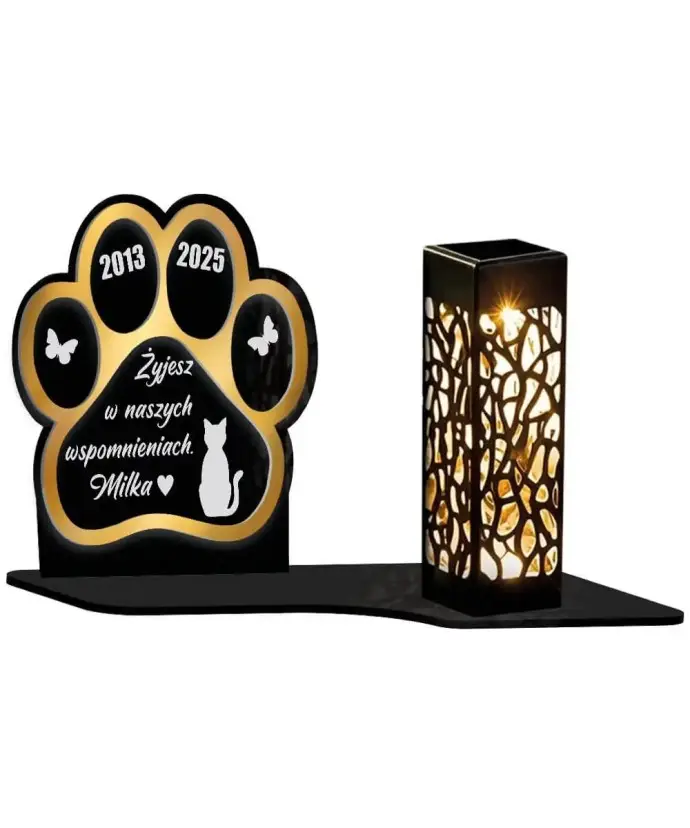 Solar LED Kerze für Hunde, Katzen, Pfoten auf einem Grabstein für Hunde | Plexido.pl