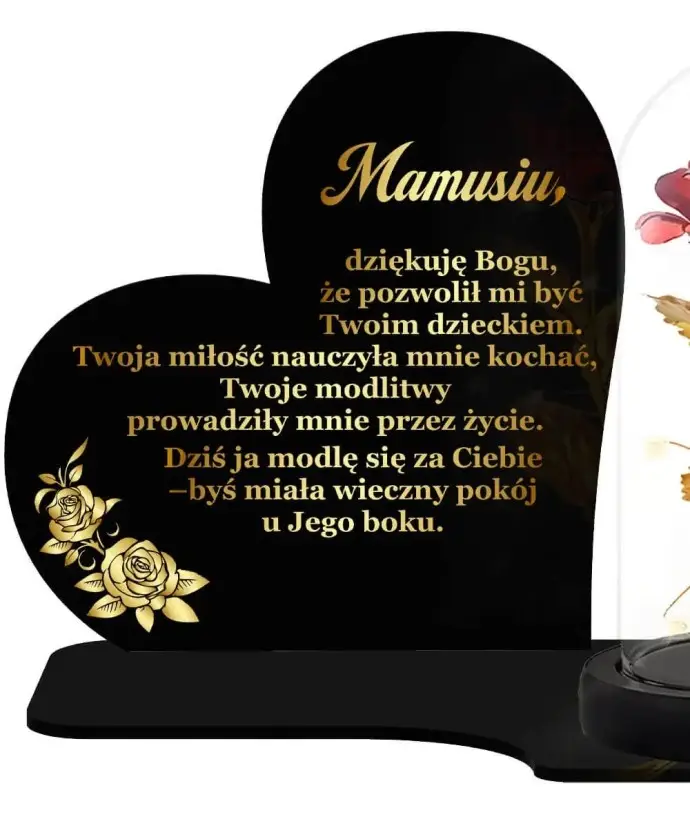 Duży Znicz Solarny Premium XL Serce Wieczna Róża LED | Plexido.pl