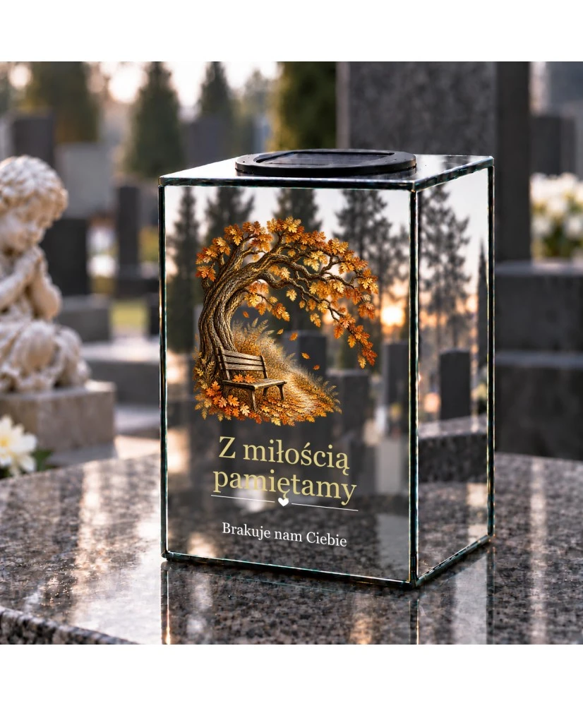 Znicz lustrzany solarny LED – Ławka pod drzewem - widok 3