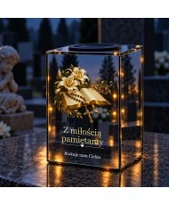 Znicz lustrzany solarny LED – Biblia z krzyżem - widok 1
