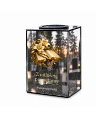 Znicz lustrzany solarny LED – Biblia z krzyżem - widok 2
