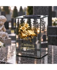 Znicz lustrzany solarny LED – Biblia z krzyżem - widok 3
