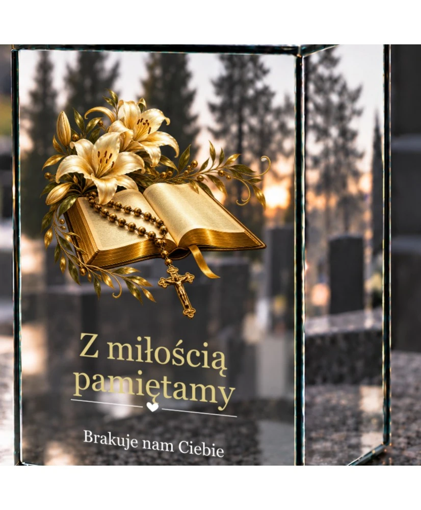 Znicz lustrzany solarny LED – Biblia z krzyżem - widok 5