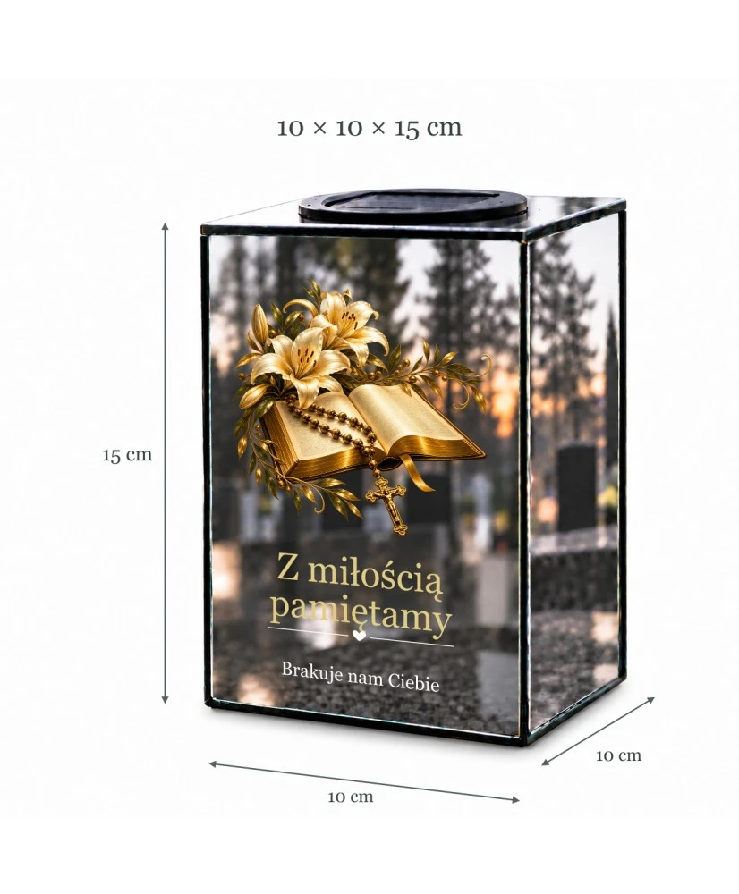 Znicz lustrzany solarny LED – Biblia z krzyżem - widok 6