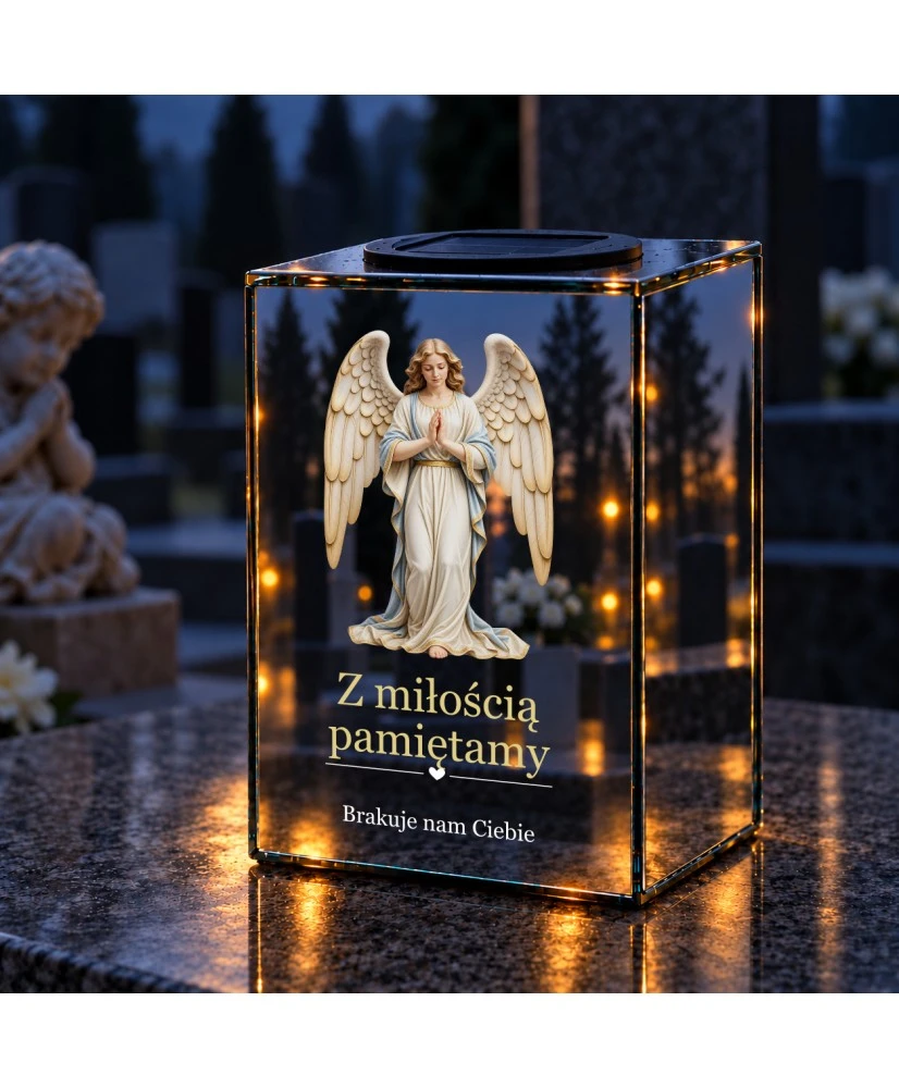 Znicz lustrzany solarny LED – Modlący się anioł - widok główny