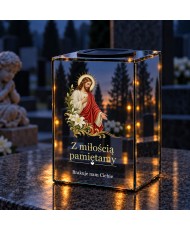 Znicz lustrzany solarny LED – Jezus z liliami - widok główny