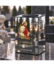 Znicz lustrzany solarny LED – Jezus z liliami - widok produktu