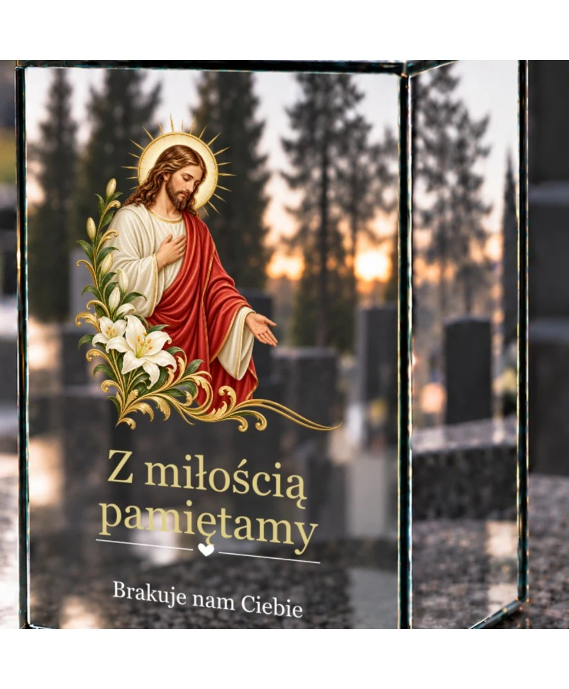 Znicz lustrzany solarny LED – Jezus z liliami - widok produktu