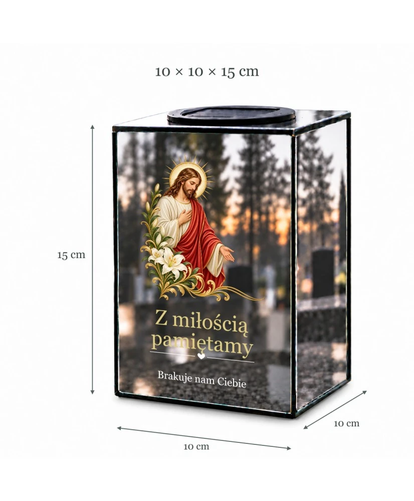 Znicz lustrzany solarny LED – Jezus z liliami - widok produktu