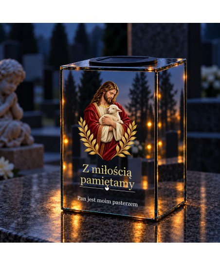 Znicz lustrzany solarny LED – Dobry Pasterz