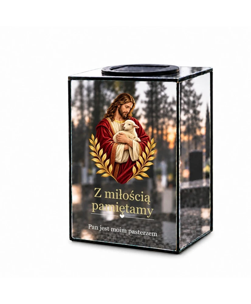 Znicz lustrzany solarny LED – Dobry Pasterz - widok produktu