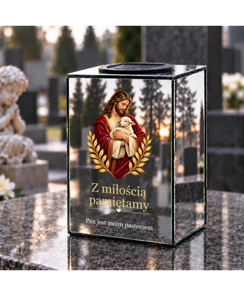 Znicz lustrzany solarny LED – Dobry Pasterz - widok produktu