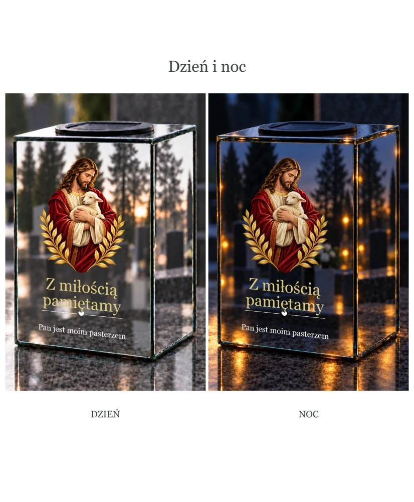 Znicz lustrzany solarny LED – Dobry Pasterz - widok produktu
