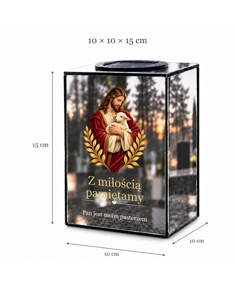 Znicz lustrzany solarny LED – Dobry Pasterz - widok produktu