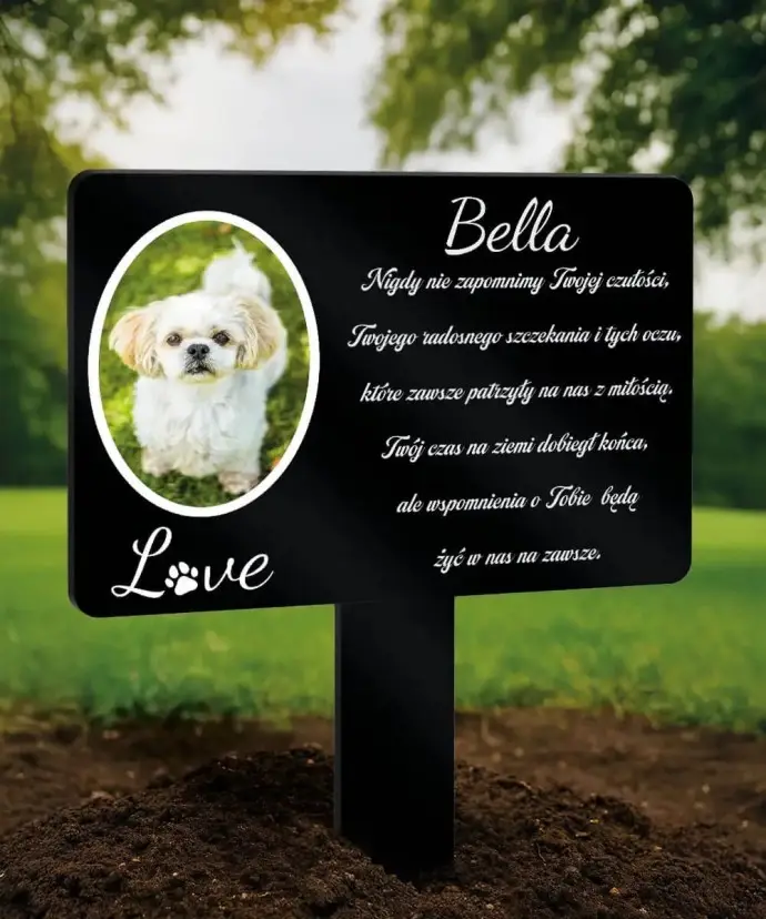 Tabliczka Pamiątkowa na Grób Psa Ze Zdjęciem Personalizowany Znicz