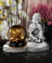 Duża Statuetka Anioł Na Cmentarz Grób Solar LED