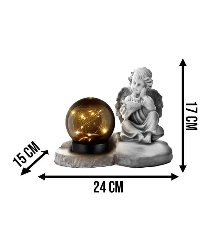 Duża Statuetka Anioł Na Cmentarz Grób Solar LED