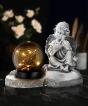 Duża Statuetka Anioł Na Cmentarz Grób Solar LED