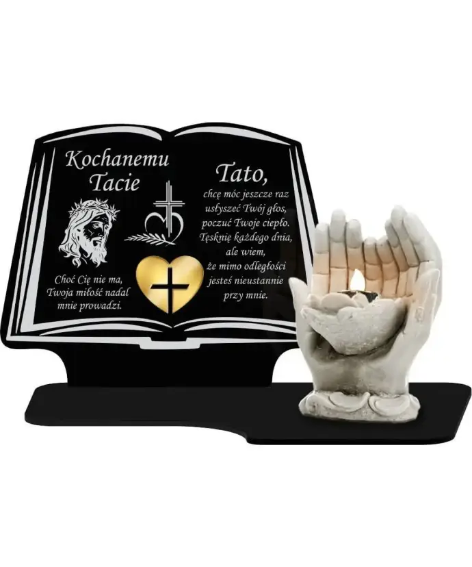 Znicz Premium Statuetka Led Figurka Dłonie Gipsowe 18 cm Na Cmentarz Grób