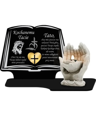Znicz Premium Statuetka Led Figurka Dłonie Gipsowe 18 cm Na Cmentarz Grób