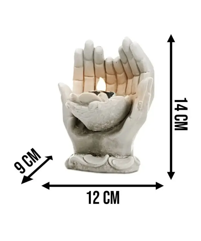 Znicz Premium Statuetka Led Figurka Dłonie Gipsowe 18 cm Na Cmentarz Grób