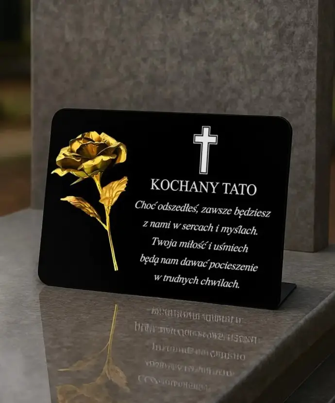 Pamiątka Nagrobna 16 cm Ze Złotą Różą Wieczną