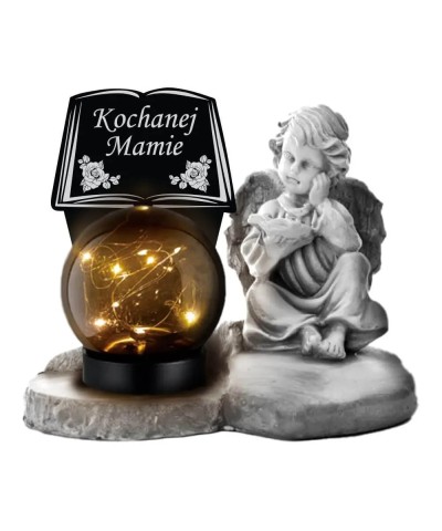 Znicz Premium Gipsowa Statuetka Anioł Na Cmentarz Grób Solar LED