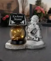 Znicz Premium Gipsowa Statuetka Anioł Na Cmentarz Grób Solar LED