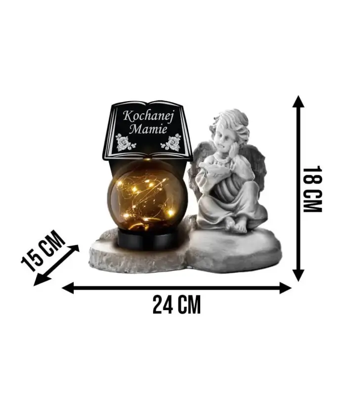 Znicz Premium Gipsowa Statuetka Anioł Na Cmentarz Grób Solar LED