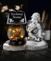 Znicz Premium Gipsowa Statuetka Anioł Na Cmentarz Grób Solar LED