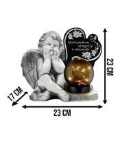 Znicz Premium Gipsowa Statuetka Anioł Serce Na Cmentarz Grób Solar LED