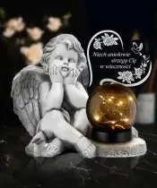 Znicz Premium Gipsowa Statuetka Anioł Serce Na Cmentarz Grób Solar LED