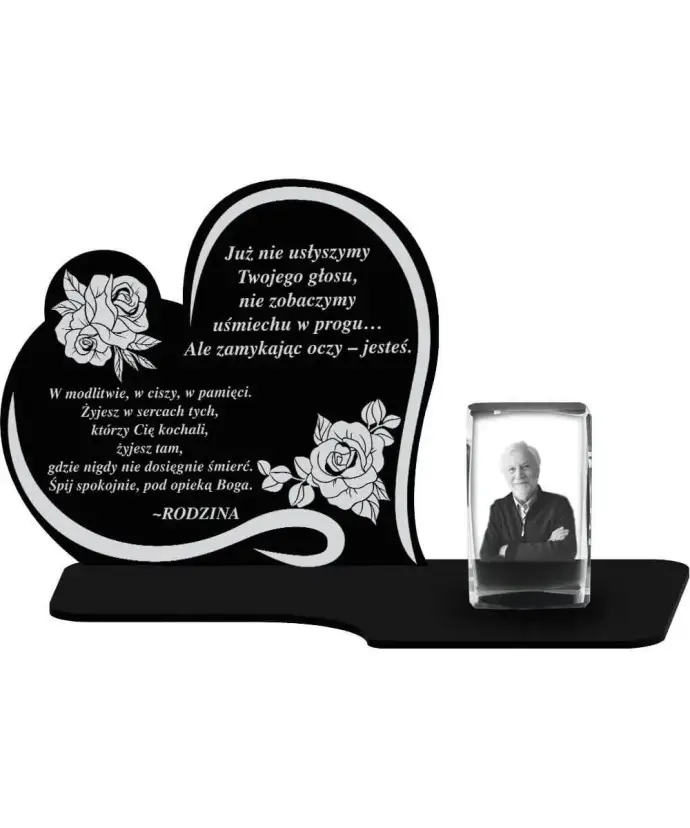 Znicz Premium Statuetka Serce Kryształowe Zdjęcie 3D Na Grób