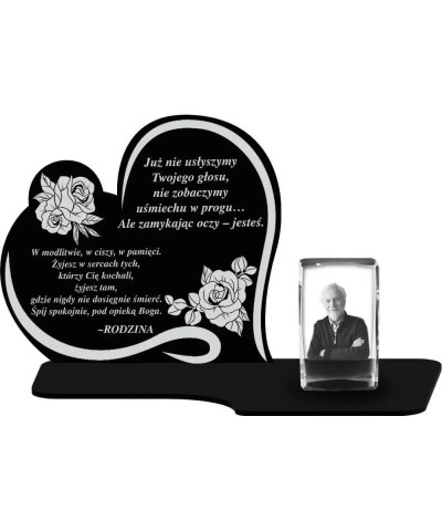 Znicz Premium Statuetka Serce Kryształowe Zdjęcie 3D Na Grób