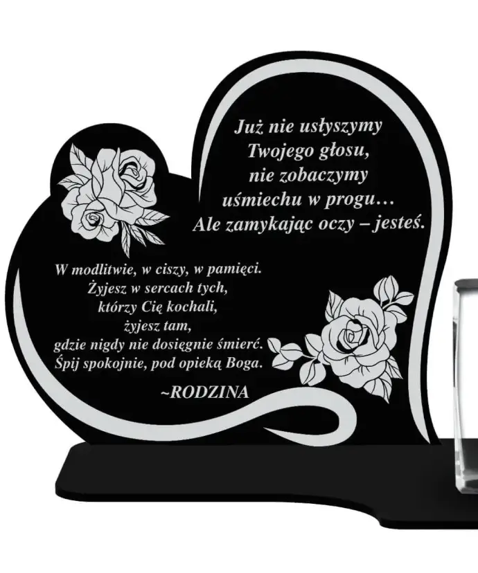 Znicz Premium Statuetka Serce Kryształowe Zdjęcie 3D Na Grób