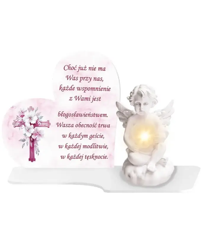 Duży Znicz Premium XL Marmurowy Dla Dzieci Aniołek LED Na Grób